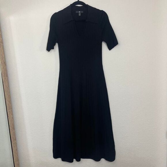Banana Republic Black Nezha 100% Merino Wool Ribbed Sweater Dress Polo Small - Picture 3 of 7